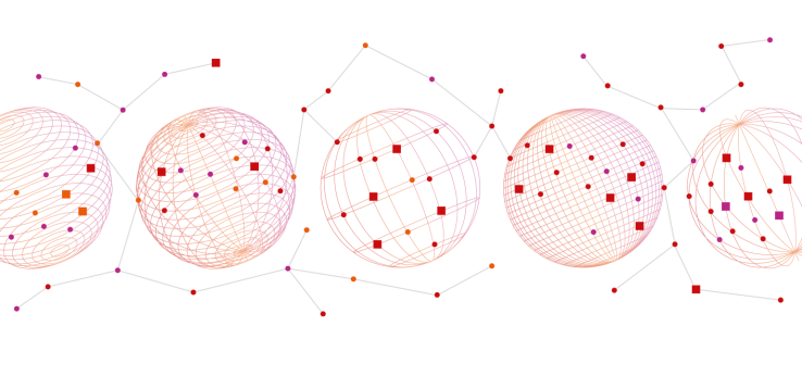 Grafik mit 5 großen Kreis-Symbolen und lauter kleinen Punkten, die durch verschiedene Linien verbunden sind (Image: TH Köln)